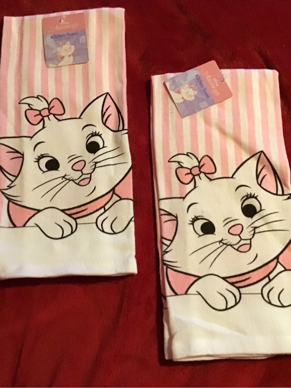 Disney Pink and White Marie Striped Kids Kitchen Towels - Set of 2